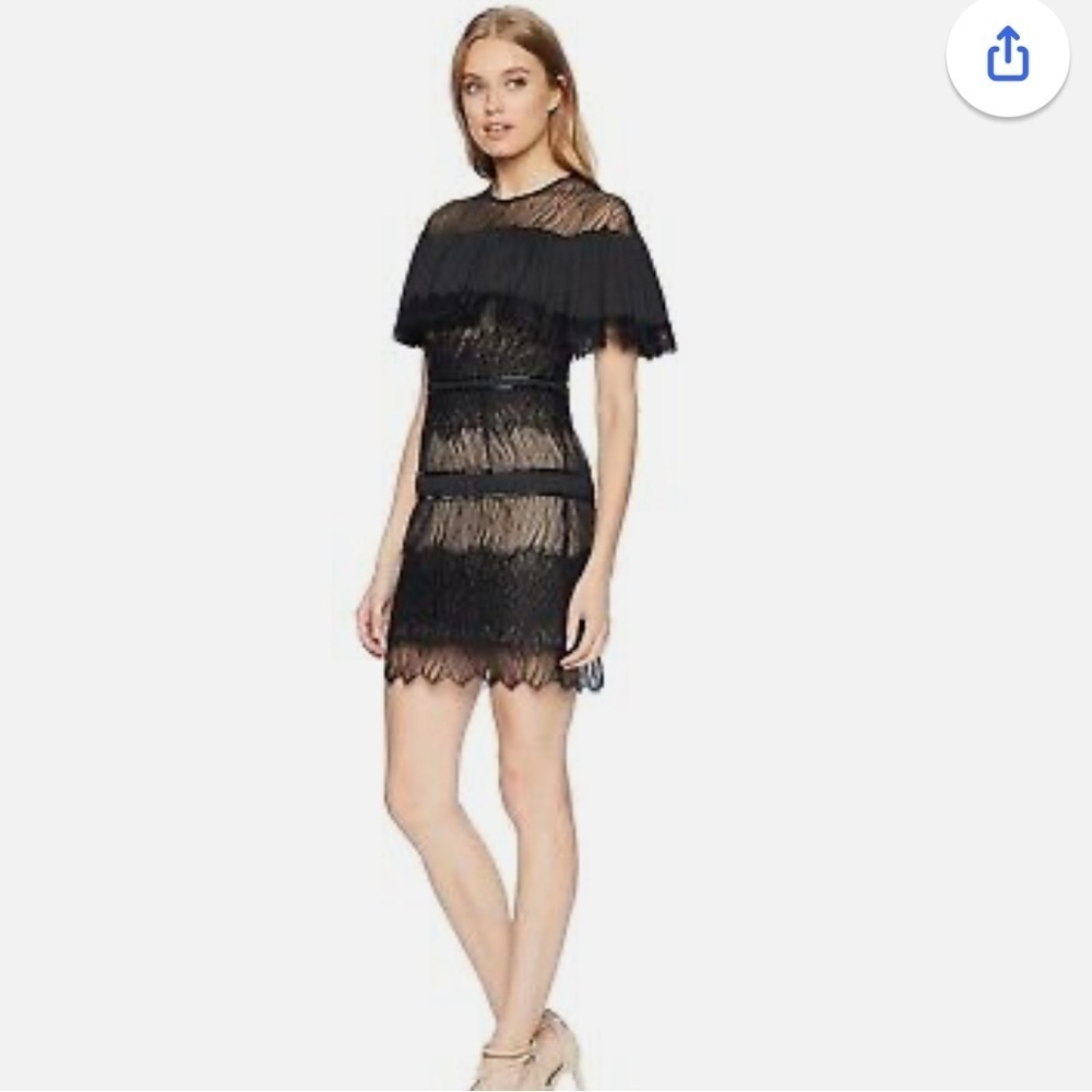 NWT Halston Heritage Women's Short Sleeve Pleated Lace Dress with Beading